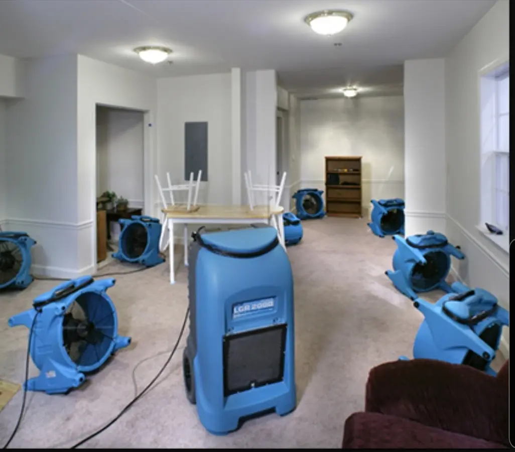 Air movers and dehumidifier setup for Water Damage Restoration in Bulverde